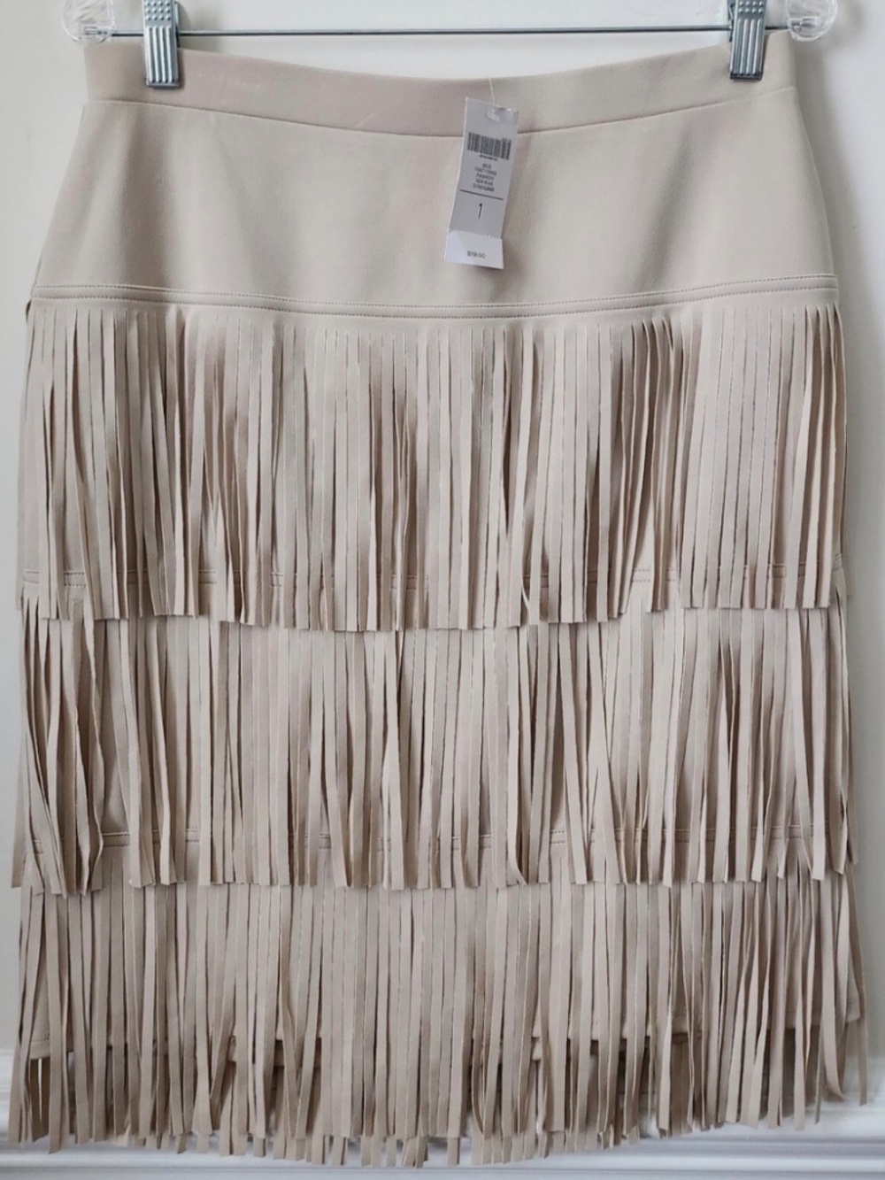 NWT $119 CHICO'S Solid Fancy Fringe Fashion New Khaki Skirt 1
